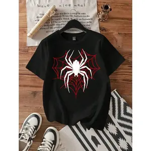 Attitoon Loose-Fit Spider Printed Round Neck Short Sleeve Women's T-Shirt, Summer Back To School