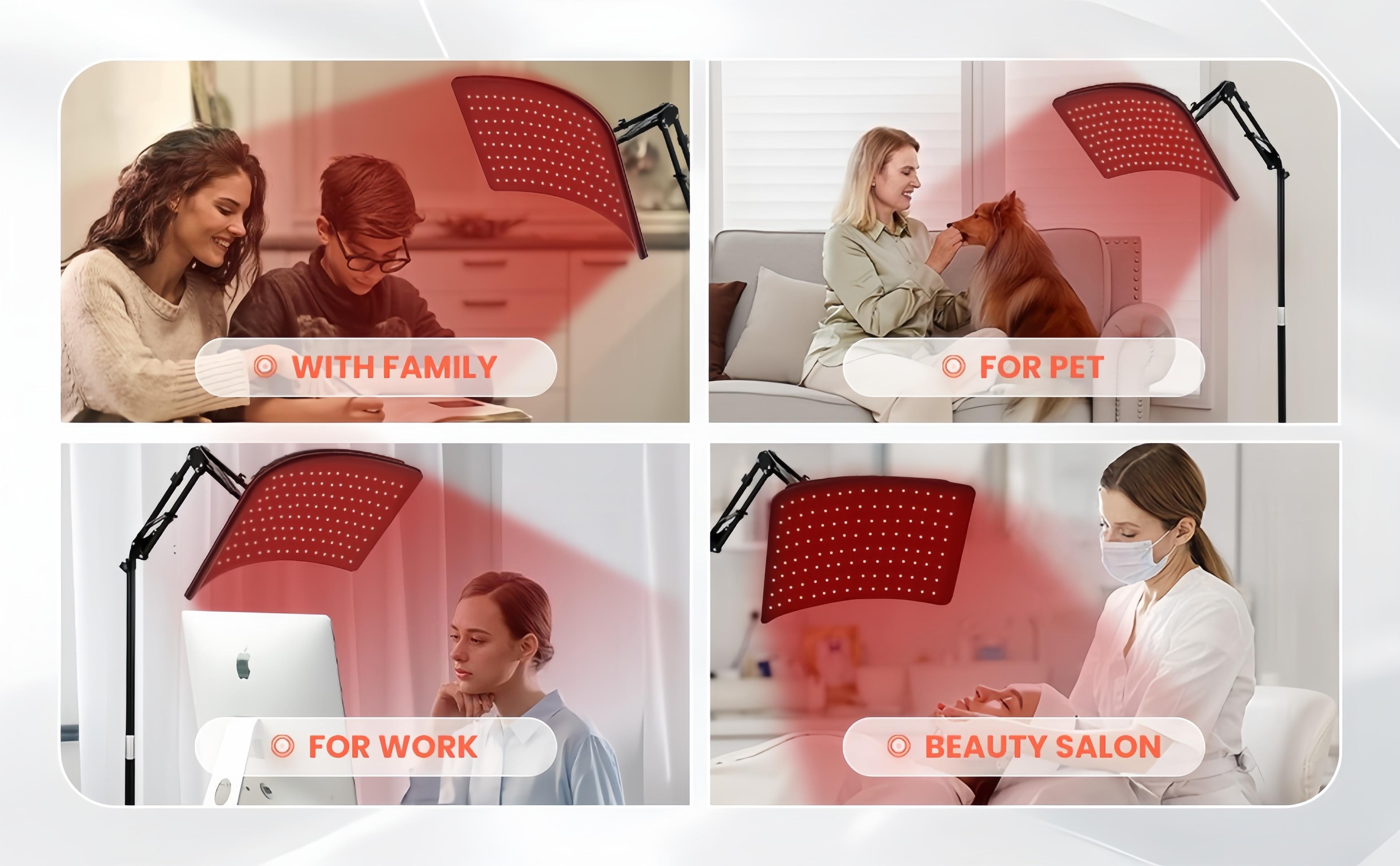 INTEO red light therapy device features a detachable panel with a stand, suitable for the face, back, and whole body. It is used for muscle recovery, fitness, relieving muscle pain and improving blood circulation, as well as improving sleep quality.