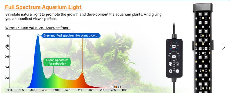 hygger Submersible LED Aquarium Light,  24/7 Mode Fish Tank Light with 5 Rows Beads, with Timer 9 Colors and Adjustable Brightness, Full Spectrum IP68 Waterproof Light for Fish Tank 8-54in