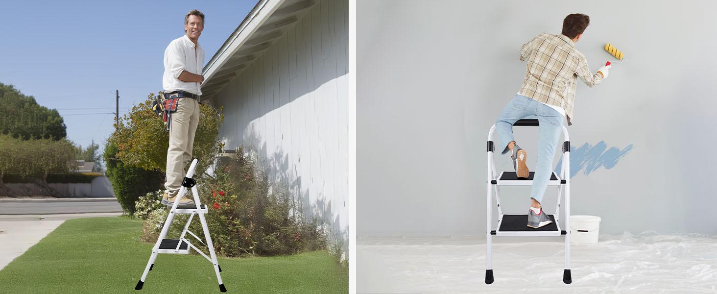 Step Ladder Iron Step Stool with Non-Slip Pedals and Handrails Portable Heavy Duty Steel Ladder for Kitchen Garage and Outdoor Use Step Ladder Iron Step Stool with Non-Slip Pedals and Handrails Portable Heavy Duty Steel Ladder for Kitchen Garage and Outdoor Use