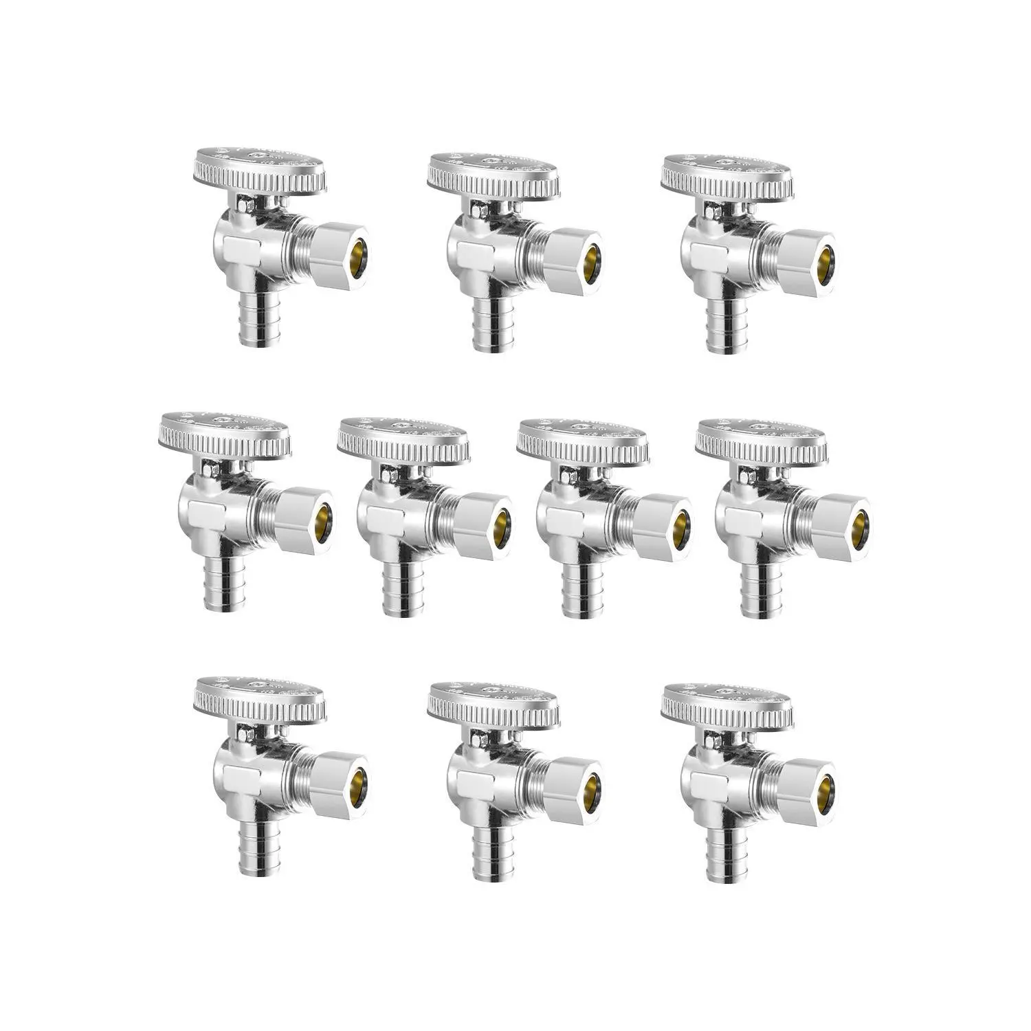 【Backtoschool】VEVOR 10 Pack Angle Stop Valve,  , Water Shut Off Valve 1/2" PEX x 3/8" OD Compression, 1/4 Turn Chrome Plated Brass Shutoff Valves for Bathroom Kitchen Toilet Shower Plumbing