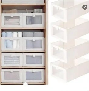 Visual Window Cotton Linen Storage Box Wardrobe Organizer Pants Box Clothes Toys Foldable Storage Bin Storage Artifact Divided Compartments