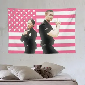 Tapestry Decor The Rookie protagonist Lucy Chen and Tim Bradford tapestry poster Eric Winter pink American flag background wall indoor room decoration