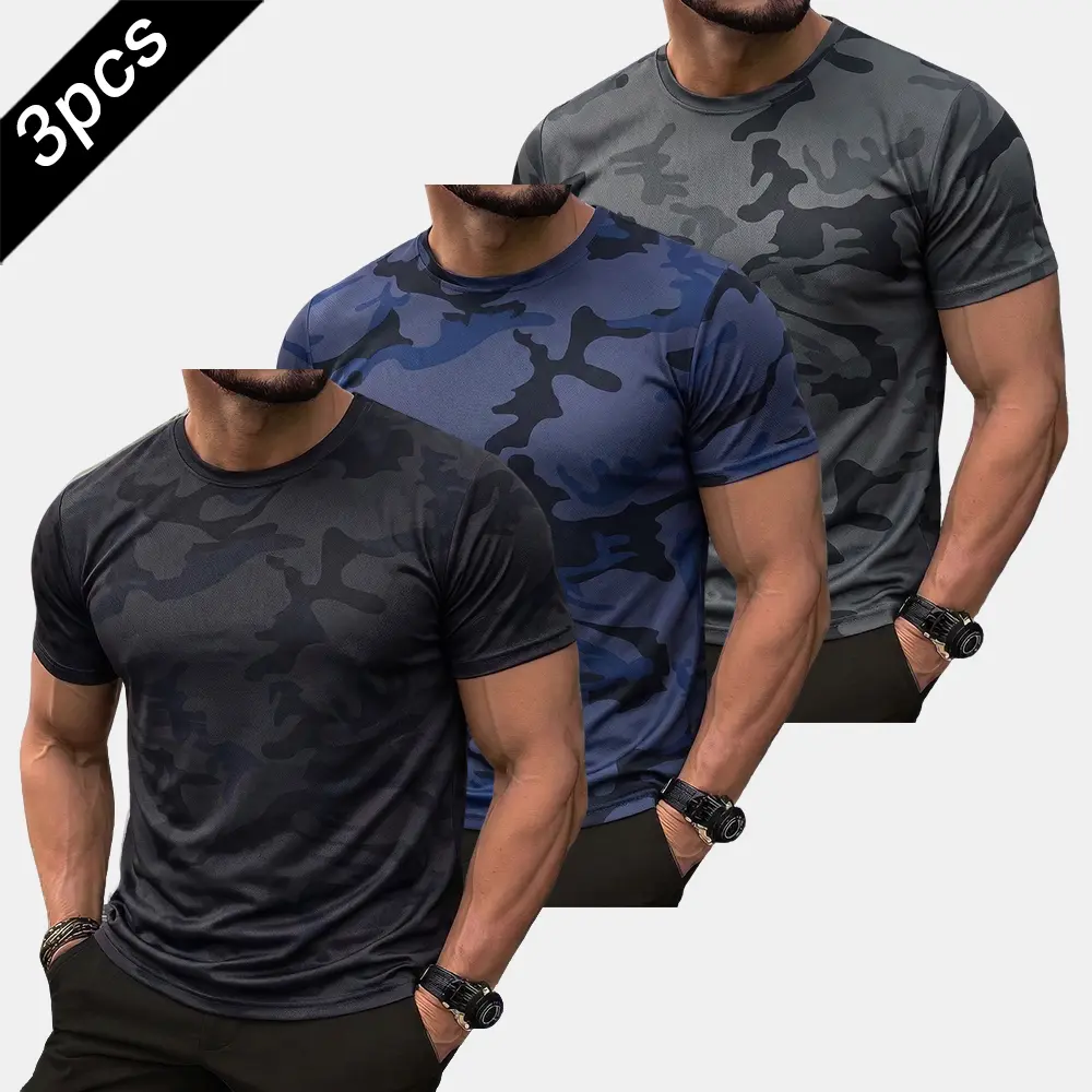 3-Pack Men’s slim-fit camouflage T-shirt for young men—trendy for skateboarding, store hunting, and going out