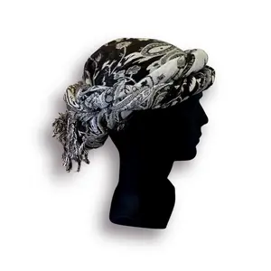 Black and White Small Paisley Head Wrap Turban