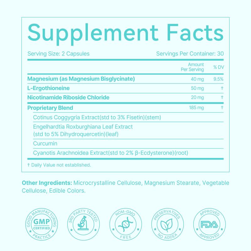 Laife L-Ergothioneine PLUS – Advanced Anti-Aging Cellular Support for Skin, Energy & Whole-Body Vitality with L-Ergothioneine, Nicotinamide Riboside (NR), Fisetin, Quercetin, Curcumin, Magnesium & Ecdysterone-60 capsules