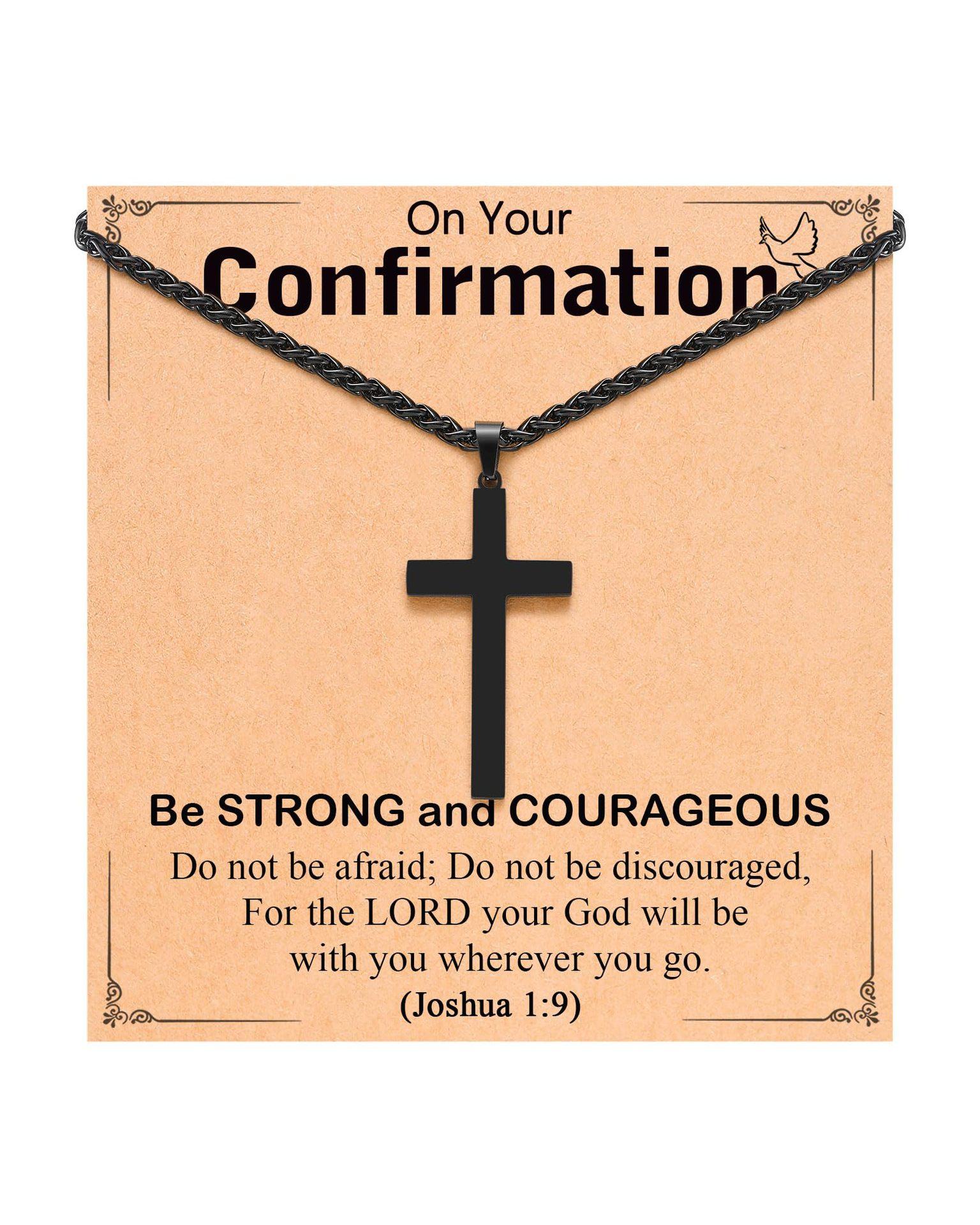 Cross Pendant Necklace for Men Teens Boys, Stainless Steel Bible Verse Flag Jewelry, Patriotic Faith Gift,Cross Necklace for Men Teen Boys Christian Easter & Graduation Gifts