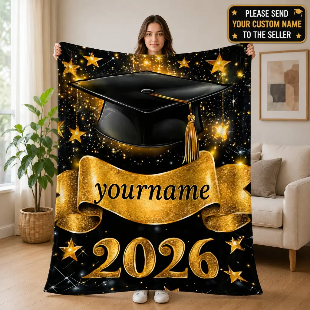Customized Graduation Cap Themed Throw Blanket - Class of 2026, 30*40inch, Lightweight Portable for Dorm Rooms & Sofa, Milestone Keepsake, All Seasons