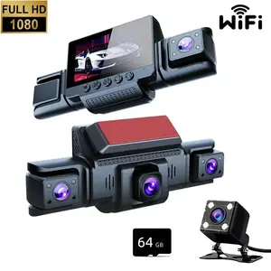 WHATOOK WiFi 4-Channel Dash Cam 1080p Full HD with 64GB SD Card Enhanced Night Vision 3" IPS Screen Stable Shell GPS Parking Mode Loop Recording