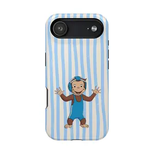 Vintage Wrestling Curious George Monkey Phone Case, Pastel Stripes with Wrestling Vibes Case Cover Compatible With iPhone 17 16 15 14 13 12 11 Pro Max X XS, Galaxy S25 S24 S23 S22 Ultra, PBS Kids TV Compatible with Samsung Galaxy S25