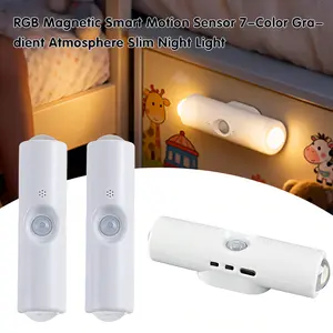 RGB Magnetic Smart Motion Sensor Gradient Atmosphere Slim Night Light, Auto On/Off Lights, 3/4 Pack USB Rechargeable LED Wall Lamps, 3000K-6000K Dimmable Indoor Lighting Convenient Lamp Fixtures for Bedroom Entryway Kitchen Closet Wardrobe Bathroom Decor