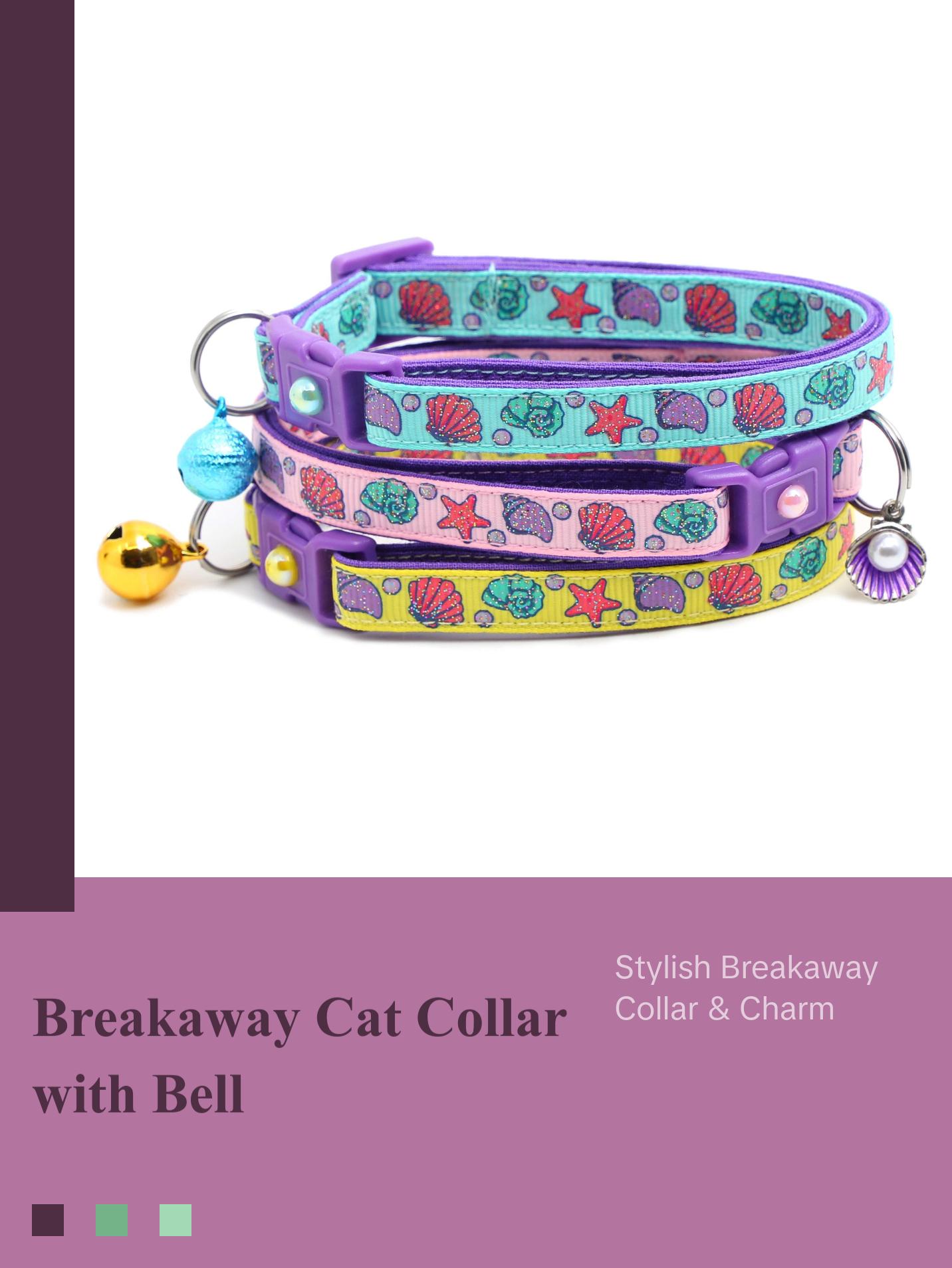 Beachcomber Breakaway Safety Cat Collar with Jingle Bell & Charm by Pugs2Persians Seashell Beach Summer Tropical