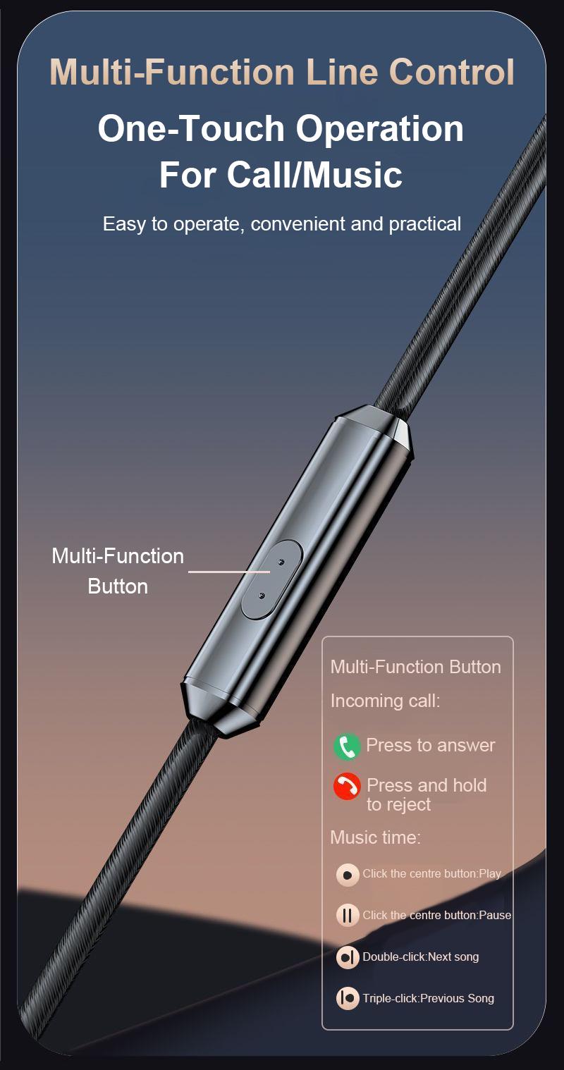 Aolon RM670 Wired Earphones with Hi-Fi lossless sound, 3.5mm connector, noise reduction, built-in HD microphone, stereo, 1.2m cable.