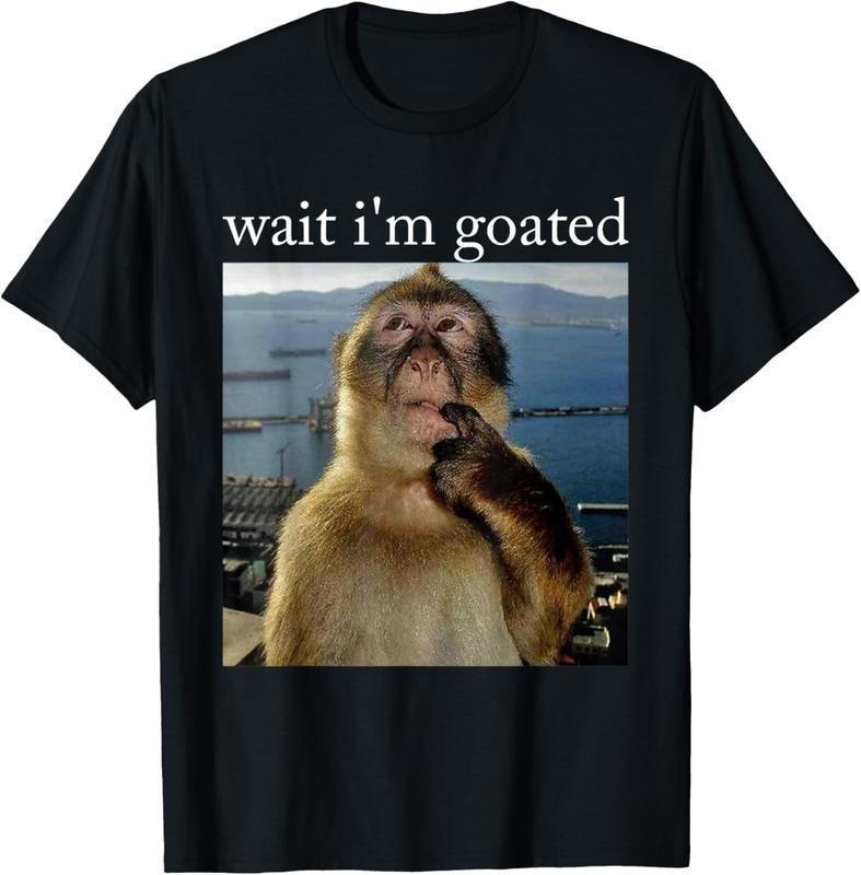 100%25 Cotton Wait I'm Goated Funny Thinking Monkey Meme Brainrot Gift T-Shirt