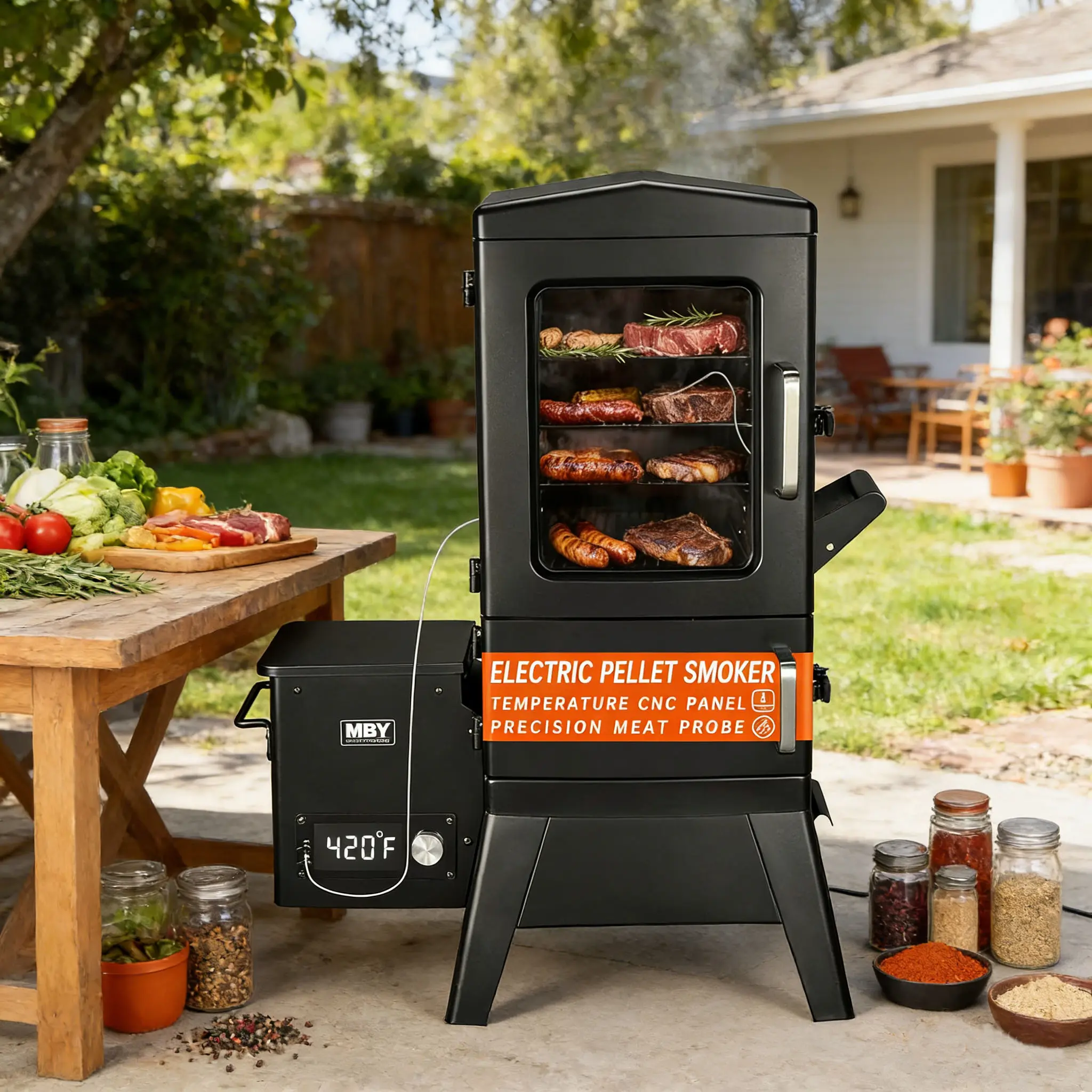 [Summervibes]MAISON BACKYARDS Insulated Wood Vertical Pellet Smoker - 4 Chromeracks Electric Barbecue Grill with Cover, Meat Probe, 616 sq in Cooking Space, Digital LED Temp Control for Ribs, Brisket, Cooking BBQ Camping tiktokshopspringglowup