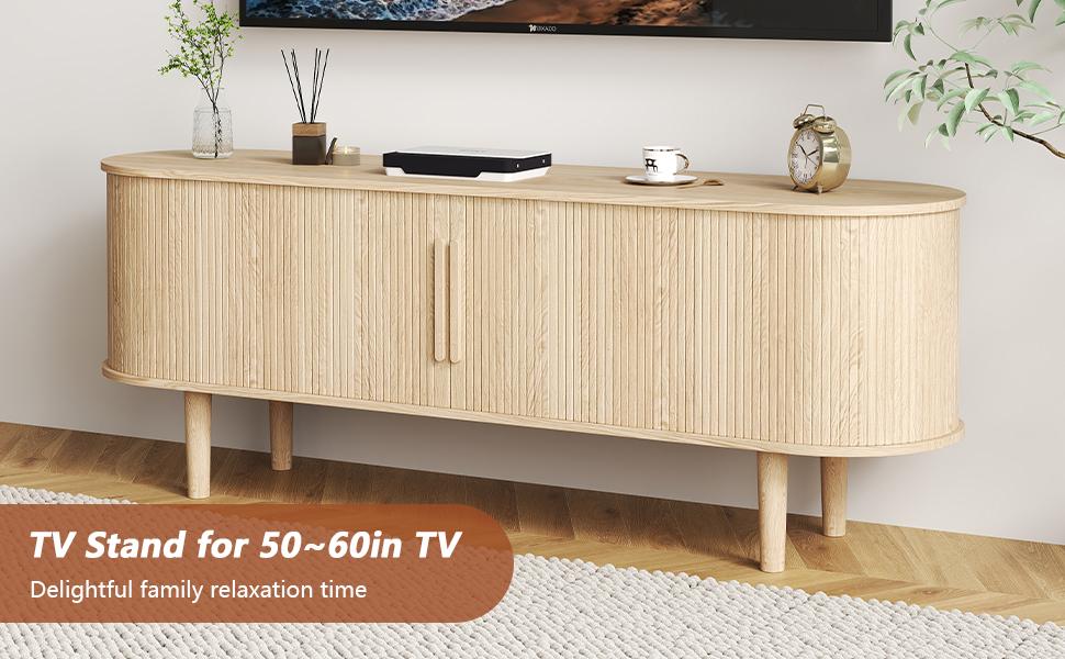 Giratree 62.99" TV Stand, Modern TV Console Table with Storage Compartment and Sliding Door, Gaming Entertainment Center with Cabinet for Living Room, Bedroom, Office