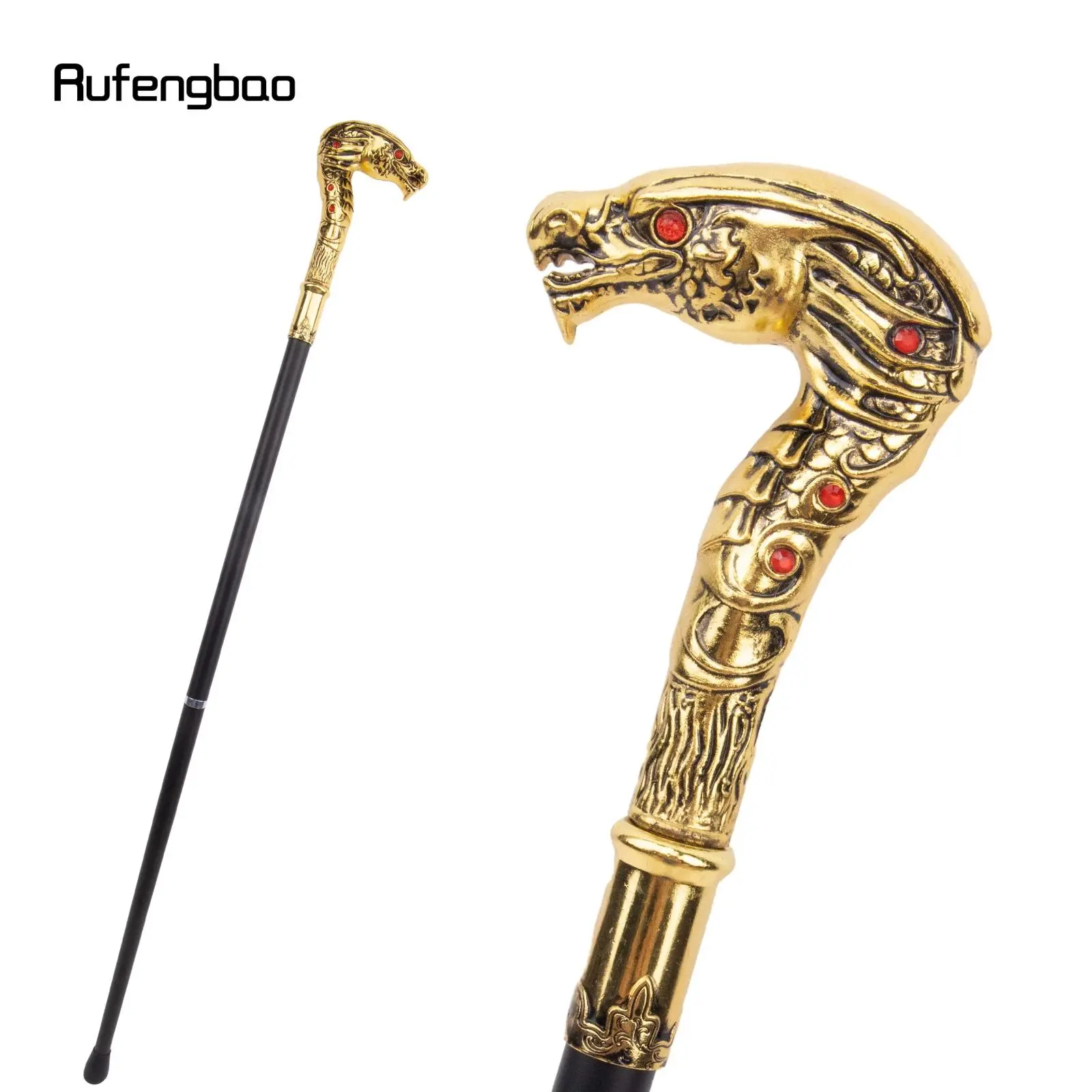 Golden Luxury Dragon Head Walking Cane Fashion Decorative Cool Walking Stick Gentleman Elegant Cosplay Cane Knob Crosier 93cm Hiking Stick