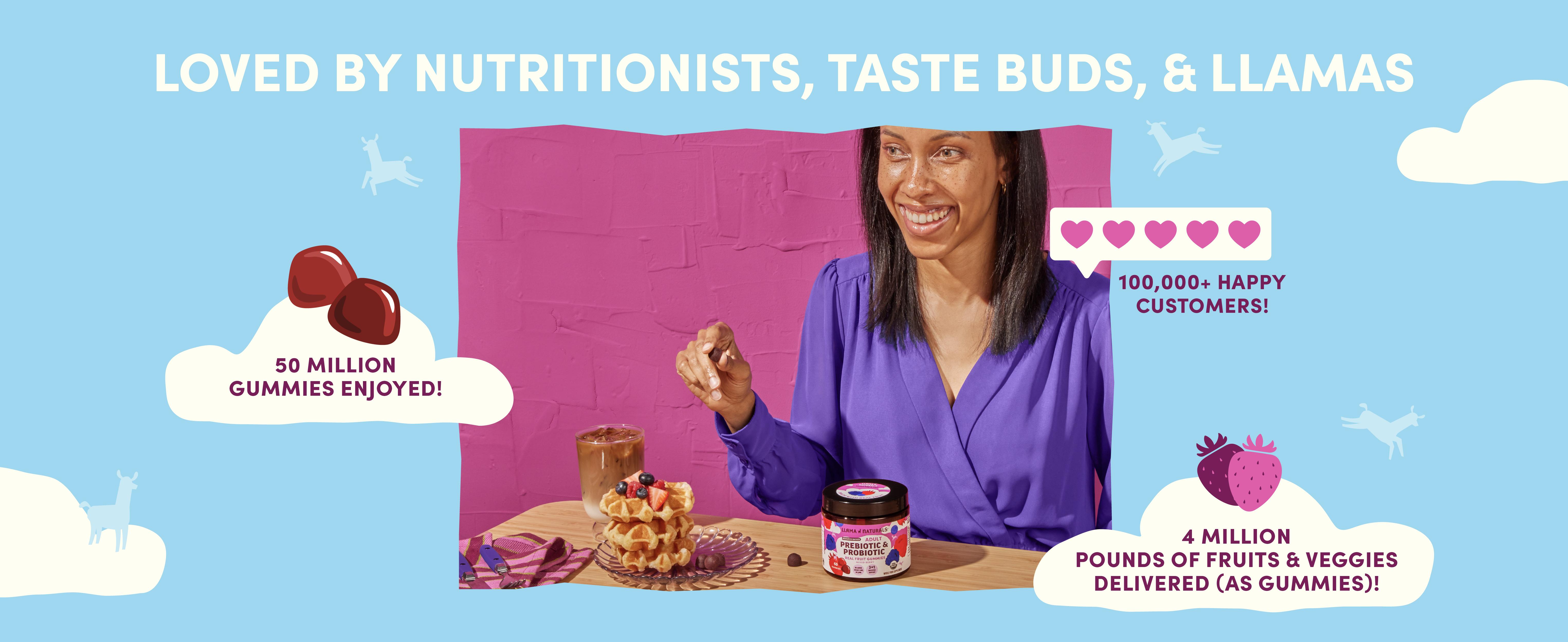 Llama Naturals Probiotics for Women and Men with Prebiotic Fiber, Vegan, Organic, Probiotic Gummies for Gut Health Support, Adults Real Fruit Gummy Vitamins, No Added Sugar Cane, Mixed Berry, 60 Ct