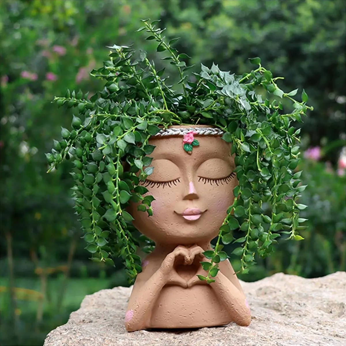 Heart Gesture Design Resin Flower Pot (without Plants), Cute Girl Design Flower Pot with Drainage Hole, Garden Planter Pot for Indoor Outdoor Succulent Plant, Plant Pots Indoor, Garden Supplies