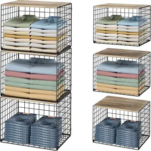 Widened & Heightened Closet Organizers And Storage Shelves With Top Board, Set of 3 Stackable Closet Shelf Organizer Storage Bin Basket For Clothes Sweaters,Space-saving, Sturdy,Wider Higher Size