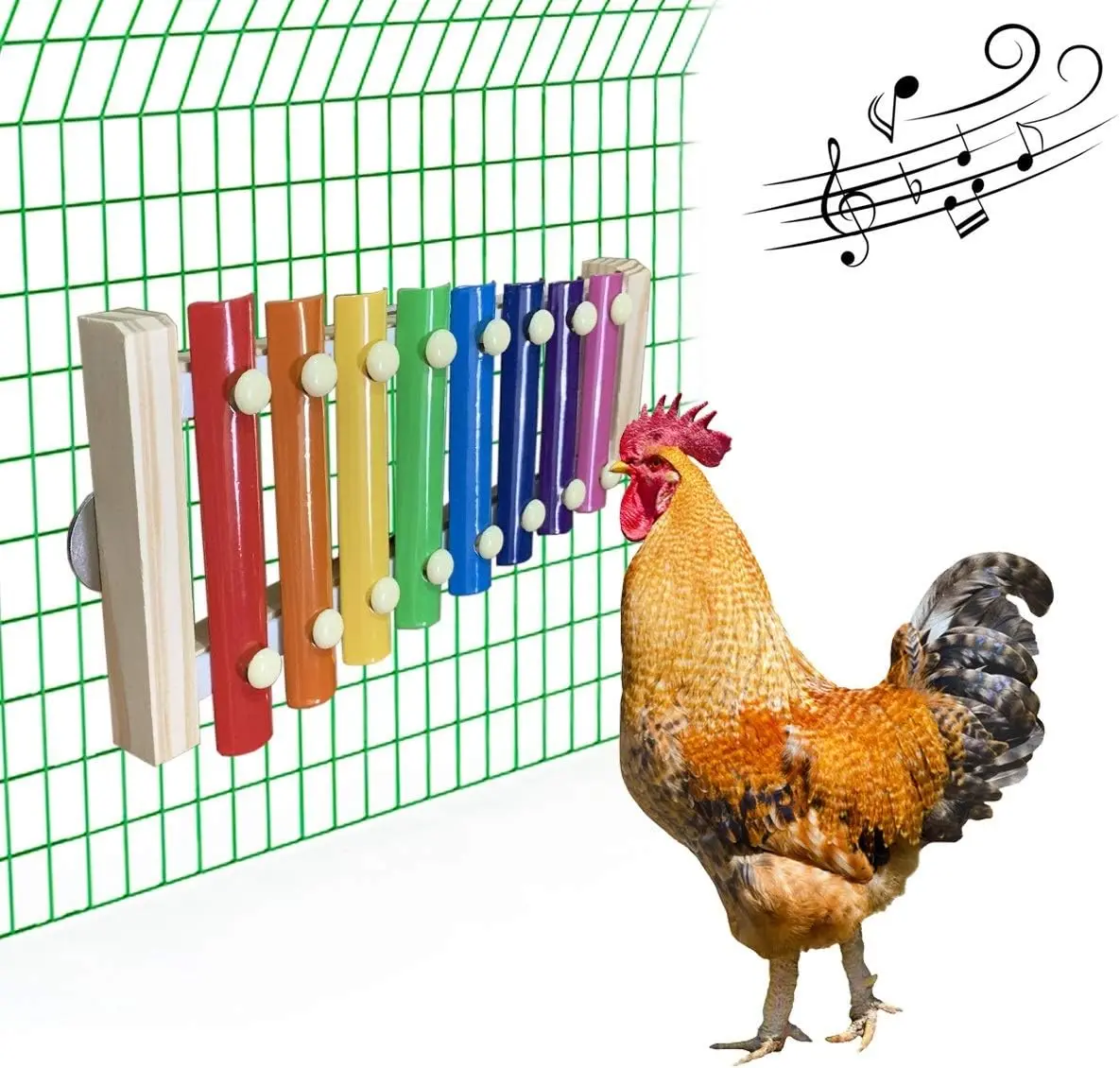 Chicken Xylophone Toy for Hens Wood Xylophone Toy with 8 Metal Keys Chicken Coop Pecking Toy Chicken Coop Pecking Toy
