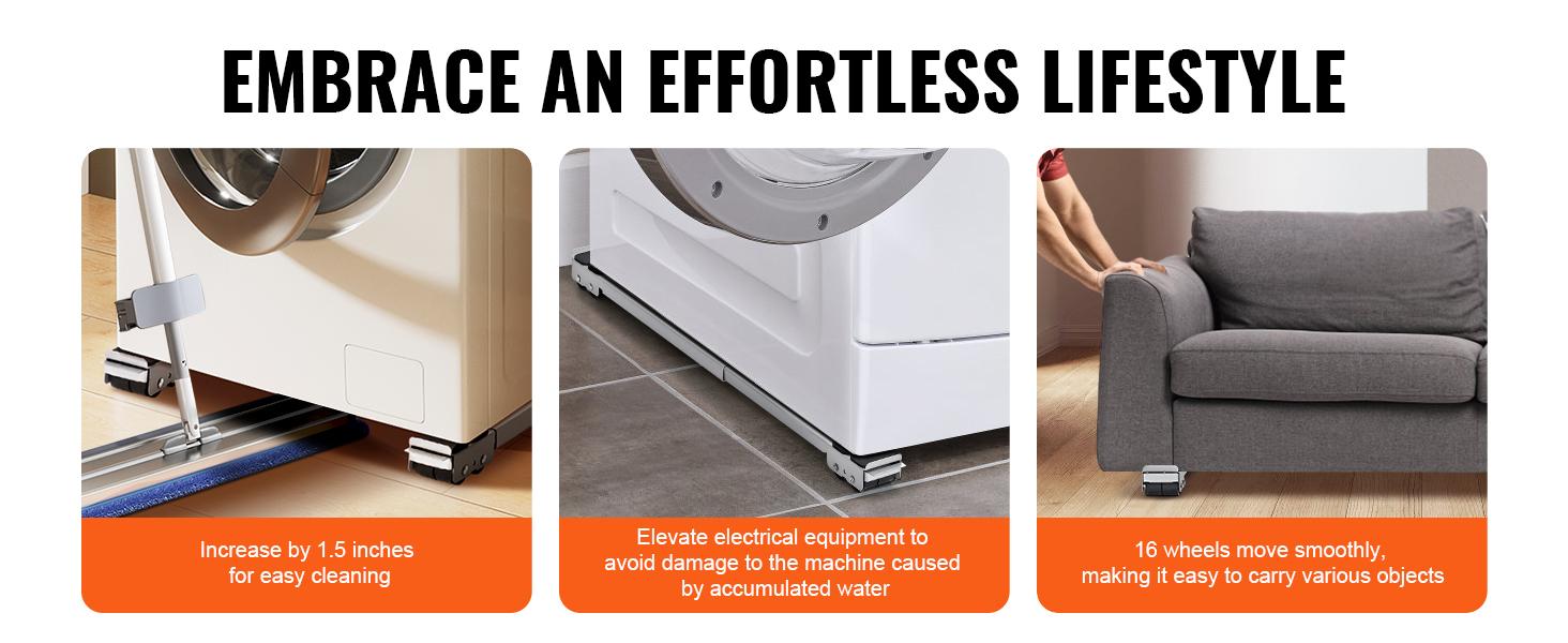 VEVOR Heavy Duty Furniture Appliances Rollers, TikTokShopBlackFriday, 660 lbs Total Load, Extendable Appliance Rollers Mobile Washing Machine Base, Fridge Stand Dolly Movers for Refrigerators, Dryers, Dishwashers, White