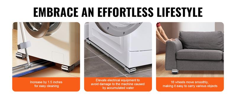 VEVOR Heavy Duty Furniture Appliances Rollers, TikTokShopBlackFriday, 660 lbs Total Load, Extendable Appliance Rollers Mobile Washing Machine Base, Fridge Stand Dolly Movers for Refrigerators, Dryers, Dishwashers, White