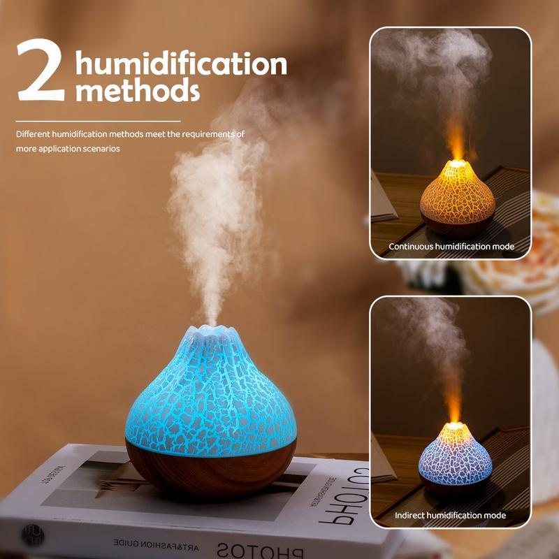 MUNBYN Volcano Air Humidifier 300ml Large Capacity Water Mist Aromatherapy Diffuser USB Desktop Humidifier with 7 Colorful Night Lights