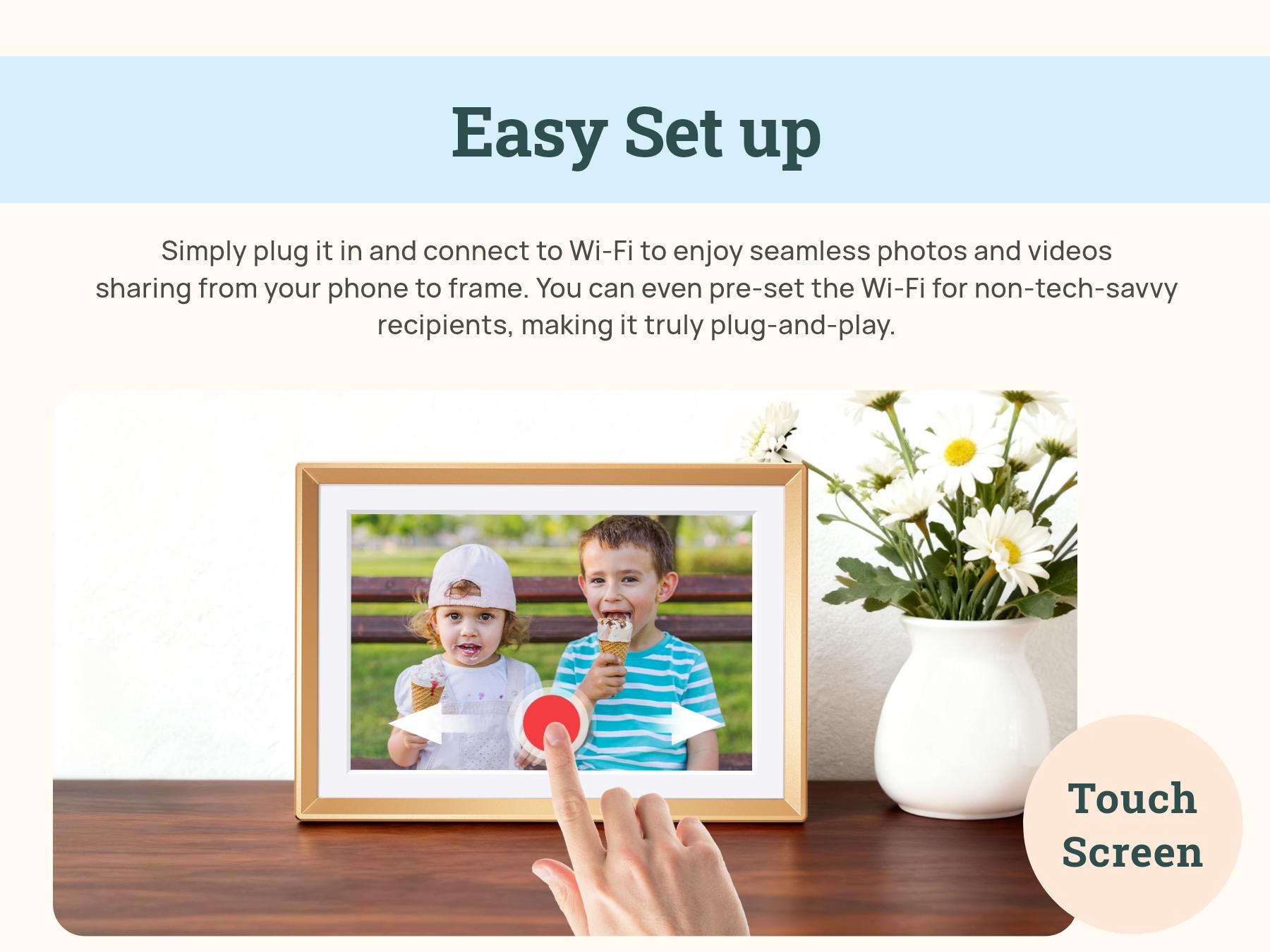 ARZOPA WiFi Digital Touch Screen Photo Frame Free Unlimited Cloud Storage Touchscreen 120s Video Frame PhotoFrame Digital Picture Frame Auto Rotate for Gift Idea