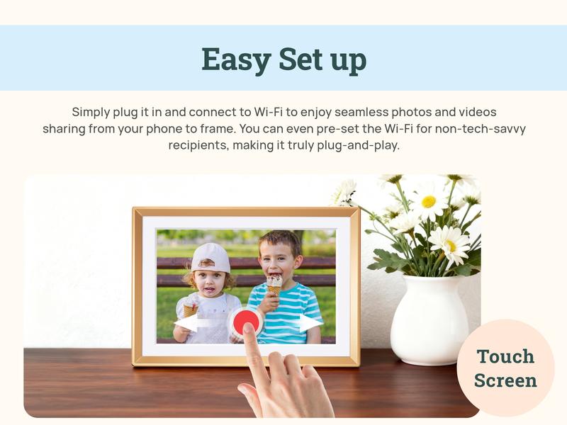 ARZOPA WiFi Digital Touch Screen Photo Frame Free Unlimited Cloud Storage Touchscreen 120s Video Frame PhotoFrame Digital Picture Frame Auto Rotate for Gift Idea