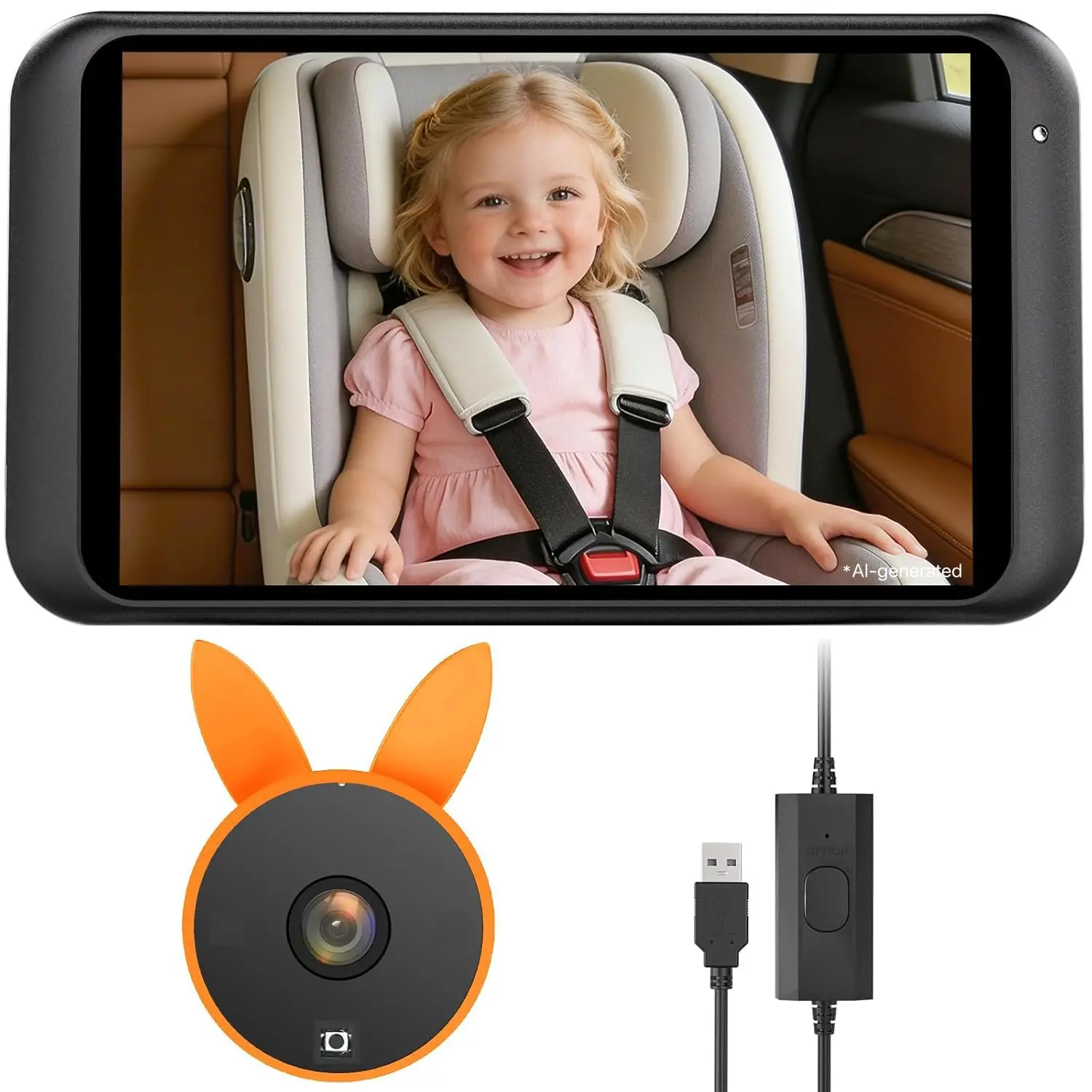 Babyvue Baby Car Camera for Rear Facing Car Seat, 1080P Car Seat Camera, Car Monitor for Baby, Baby Camera for Car with USB Power, Clear Night Vision, 360° Rotating, for Infants and Toddlers，Car Mirror，New Moms Gift, Summervibes