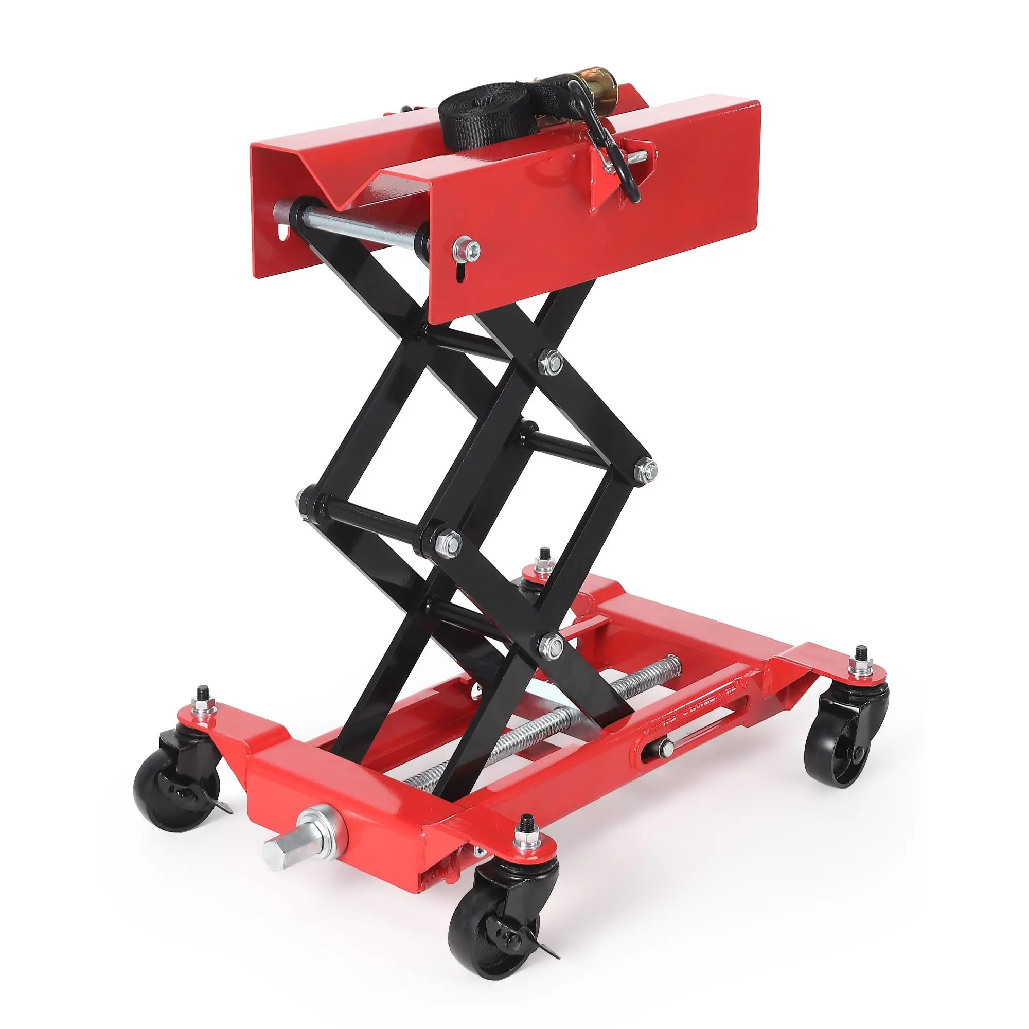 450 LBS Low Profile Transmission Jack, Heavy-Duty Auto Repair Lift 4 Swivel Wheels, Adjustable 7-23" Height, Black Body, Black Fork, Red Cover Plate