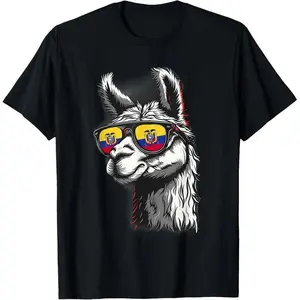 100% cotton Ecuadorian Flag Ecuadorian Roots Ecuador Llama Sunglasses T-Shirt