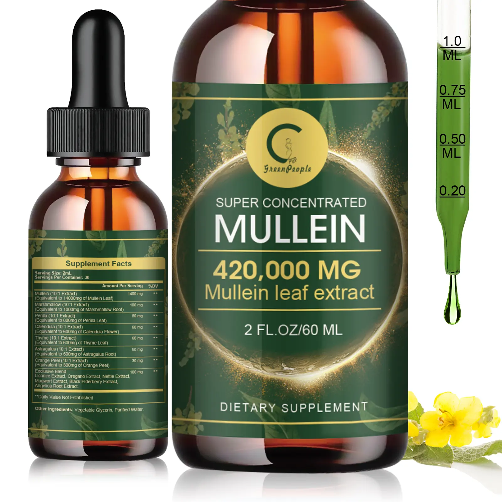Mullein Leaf Drops for Lungs - Mullein Leaf Extract & Marshmallow Root for Lung Cleanse & Detox -Immune Support Supplement, 2 fl oz