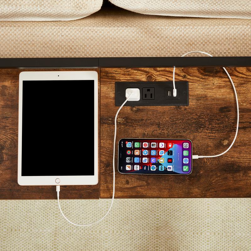 VECELO 71 Inch Console Table Sofa Table with Charging Station, Table Behind Sofa, Suitable for Narrow Entryway, Slim Hallway, Living Room, Brown