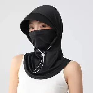 Sunscreen mask hat all-in-one summer sun hat for women, full-face ice silk breathable neck cover, driving and cycling face scarf for neck protection