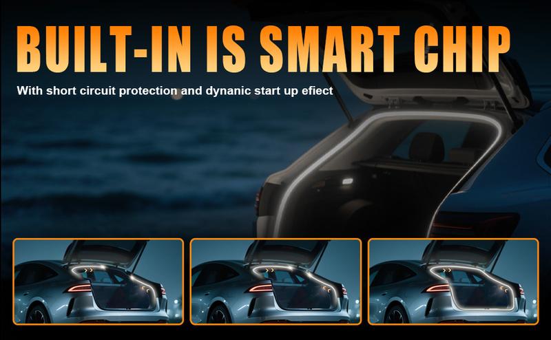 DIBMS 168 Inch Car Trunk LED Light Interior Kit, Starting Streamer Scanning, Magnetic Sensing, Warm White Ambient Lighting Strip, Cigarette Lighter Plug Silicone Waterproof 12V Universal Auto Parts