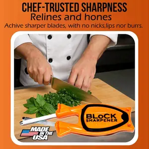 New Patent Approved Block Knife Sharpener with D2 Honing Steels Non-slip Grip Made in USA for Home & On-the-Go Use Compact Versatile Safe Universal Blade Sharpening