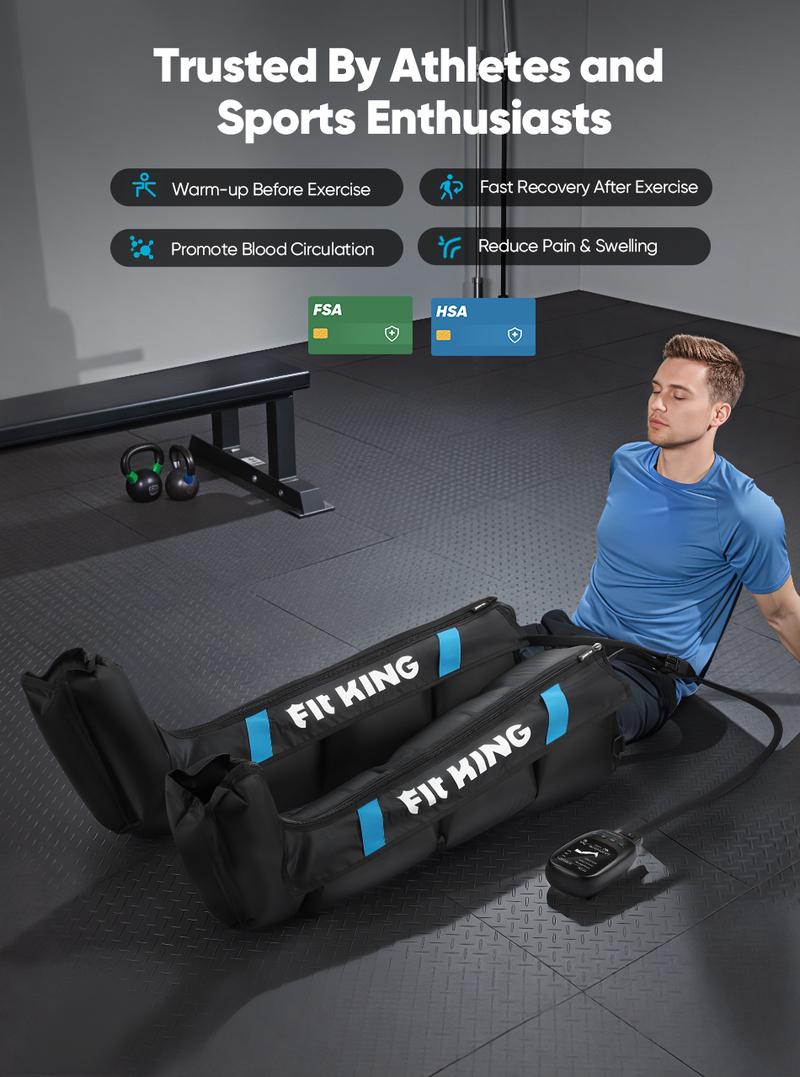 FIT KING Leg Massager Fast Recovery System, Calf & Thigh & Foot Air Massage Boots, for Faster Circulation and Better Muscle Recovery - FSA/HSA Eligible After Exercise