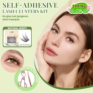 Lashterally Natural Wispy Self-adhesive Lash Clusters Kit Pre-glued Eyelashes Cluster Easy Apply Easy Removal 10mm/12mm/14mm 90 Clusters Makeup Cosmetic Flawless