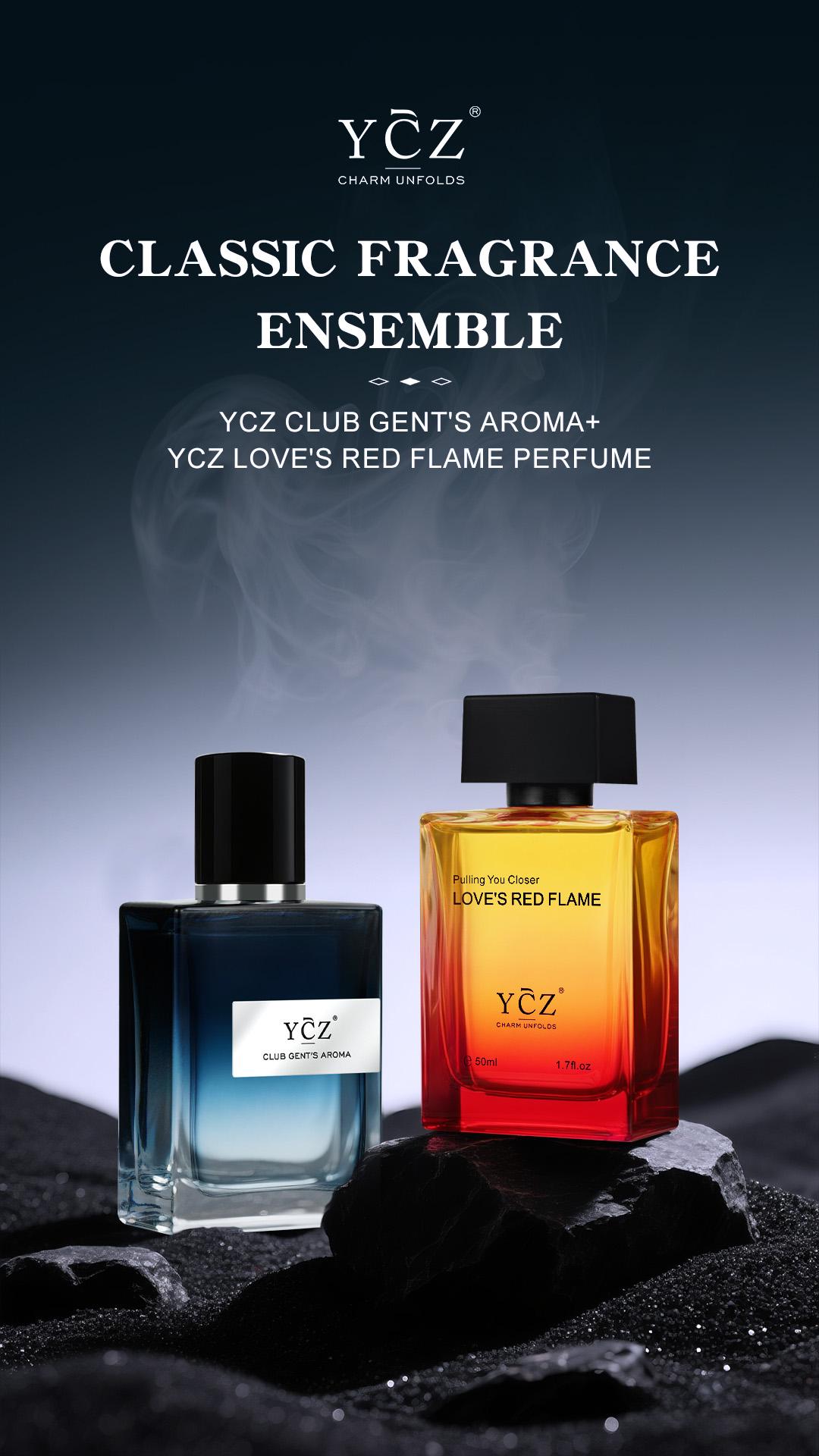 YCZ Fragrance Set - Club Gent's Aroma & Love's Red Flame - 1.7 FL.Oz Each - High-Quality Spices Blend - Liquid Perfumes for Refined Olfactory Experience