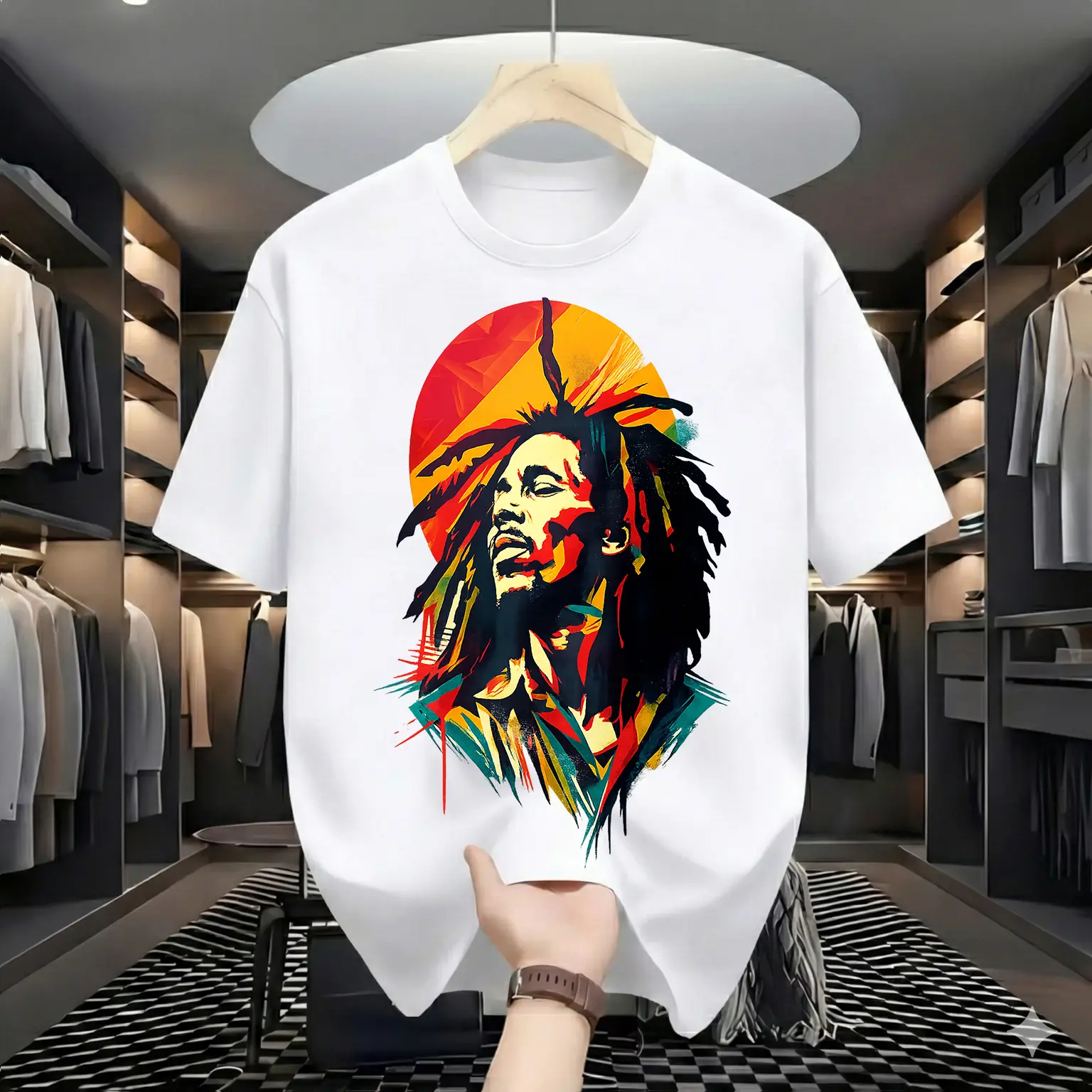 Men's Soft Short-Sleeve Vintage Reggae Music Legend Graphic T-Shirt, Colorful Rasta Vibes Casual Sports Top (Menswear)
