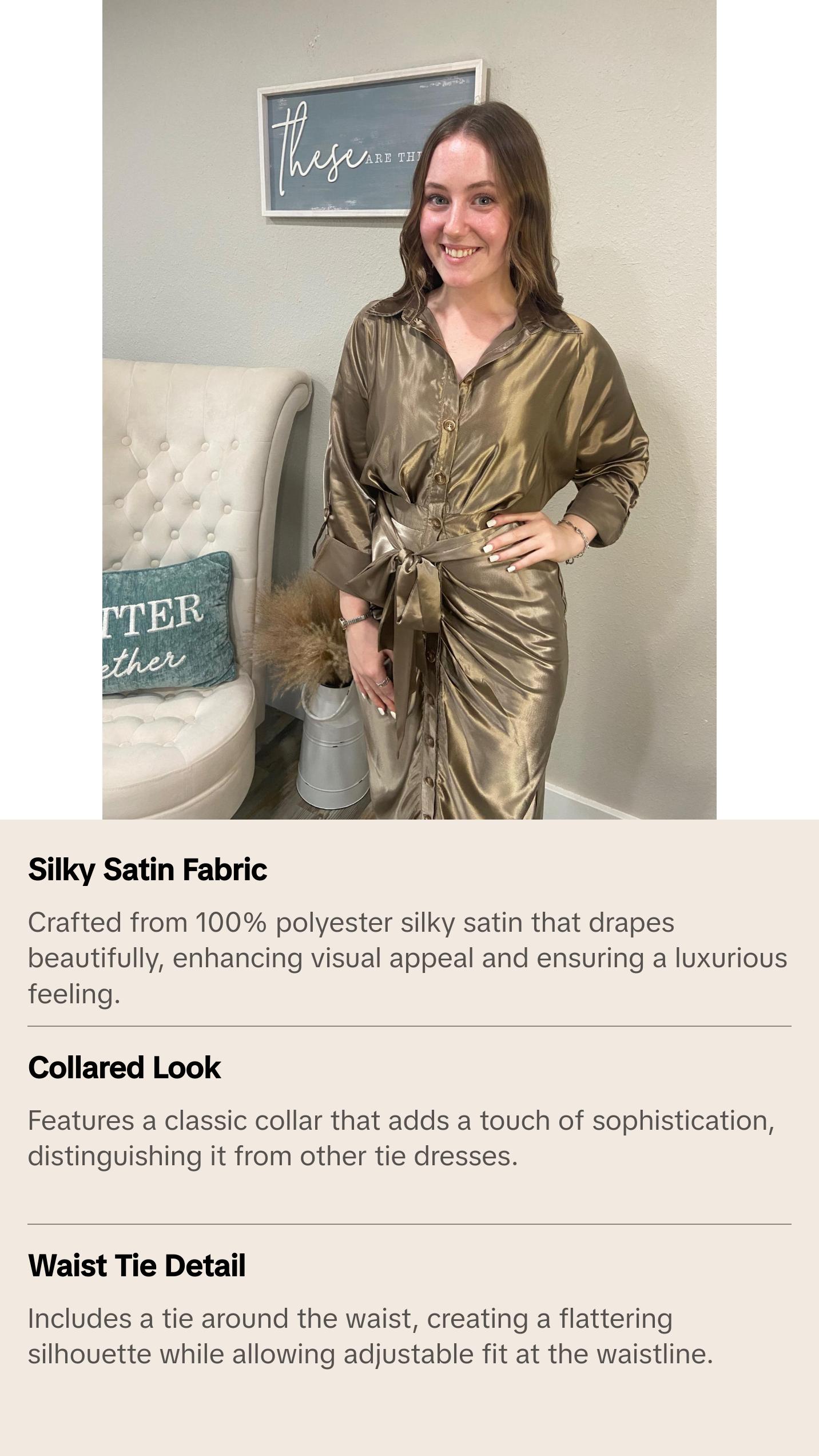 Gun Metal 'Scarlett' Silky Satin Tie Dress