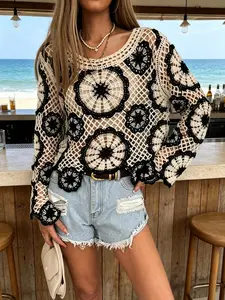 Women's French-Style Crochet Openwork Knit Cover Up - New Irregular Hem with Tassels, Swimwear Outerwear
