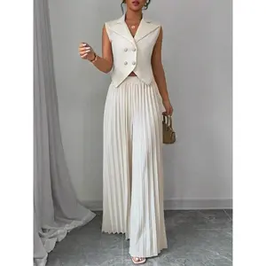 Two-piece Set Women's Solid Color Tank Top & Pants Set, Elegant Fashion Casual Outfits for Daily Outdoor Wear, Women's Clothing for Work Office, Womenswear