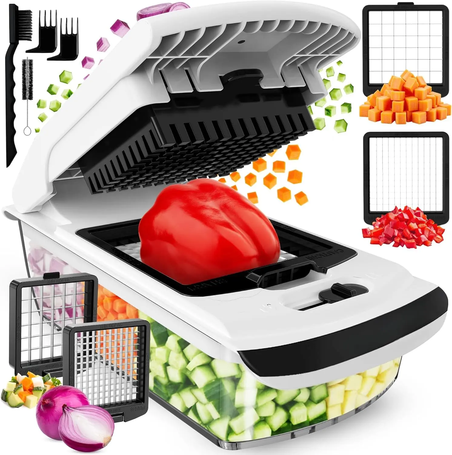 2-in-1 Vegetable & Fruit Chopper with Spiralizer, Food Chopper with Container (White)