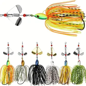 [W] 6-Pack Professional Spinnerbait Set - Metal Spinning Lures with Willow/Colorado Blades for Bass & Trout, All-Water Fishing Baits