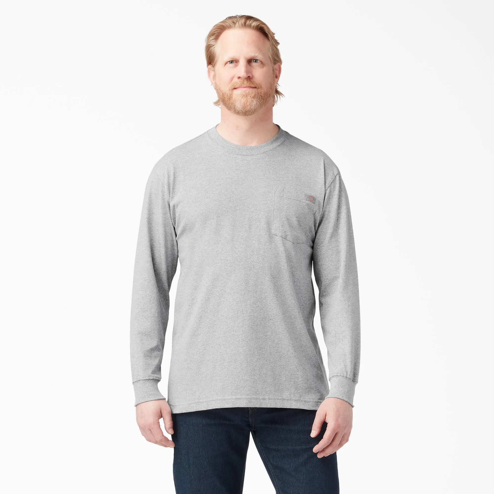 Dickies Heavyweight Long Sleeve Pocket T-Shirt,Classic Crew Neck, Roomy Comfort Fit, Extended Back Tail, Chest Pocket, Workwear Style