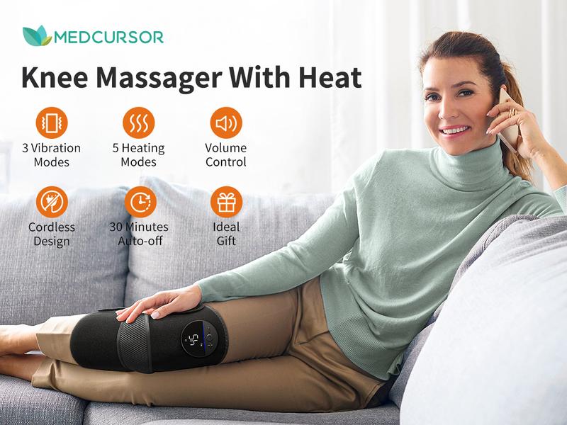 Medcursor Knee Massager with Heat, Adjustable Red Light Therapy Knee Elbow Massager with 3 Vibration Modes, 5 Heating Levels, Gift Lightweight Comfort