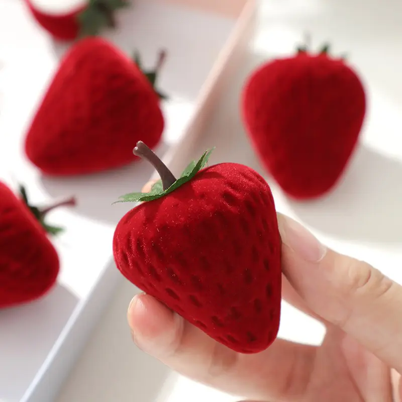 2pcs Strawberry Ring Boxes Cute Jewelry Box Flocking Storage Box Gift Box Jewelry Box